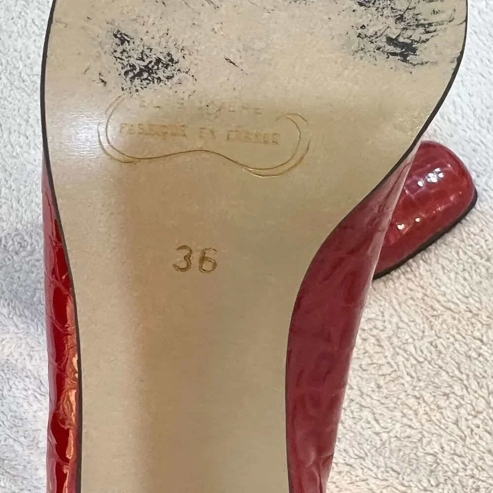 Vtg 80/90s Paul De LaGrange Women Red Pump Block Heel 36 Square Toe Retro France